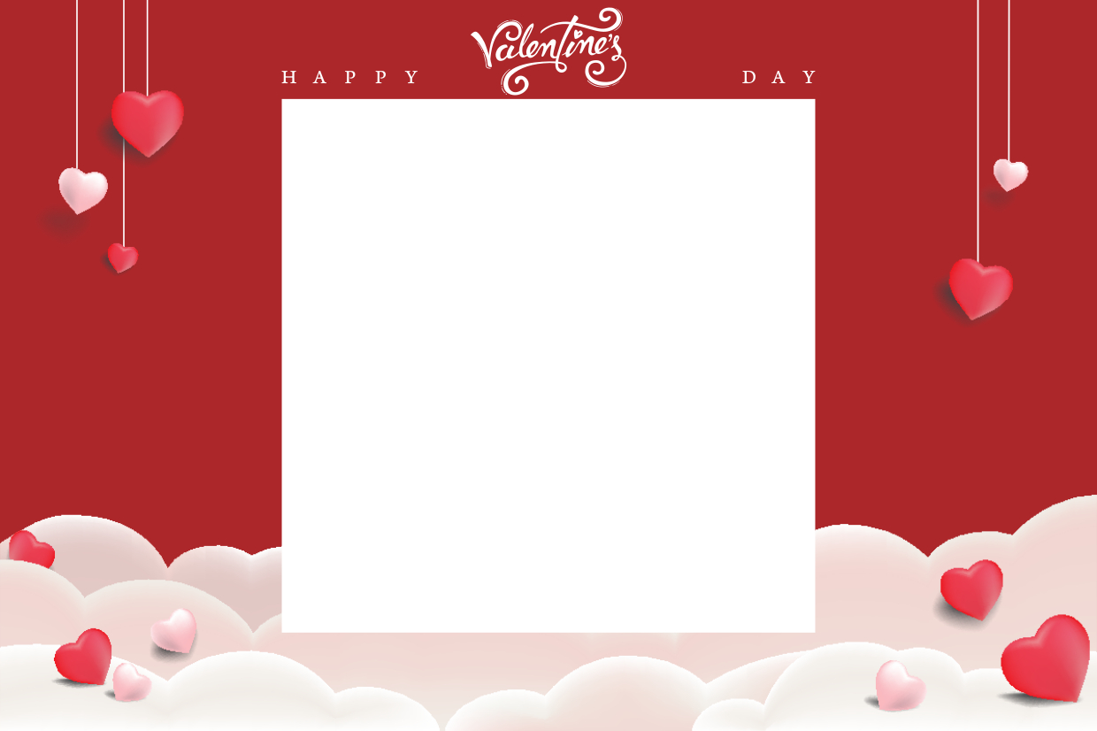 Hearts And Clouds Valentine'S Day Selfie Frame Template | Square Signs with Printable Valentine Picture Frames