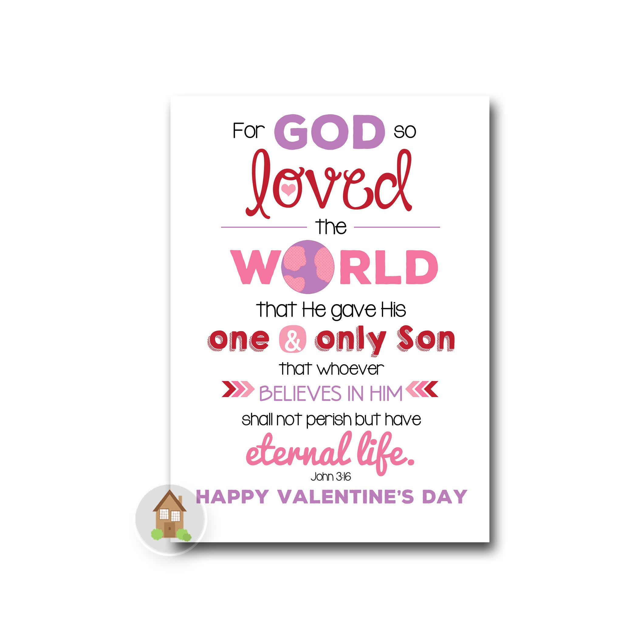 John 3:16 Printable Valentine&amp;#039;S Day Card | Diy Printable | For God for Valentine For God So Loved Verse Printable