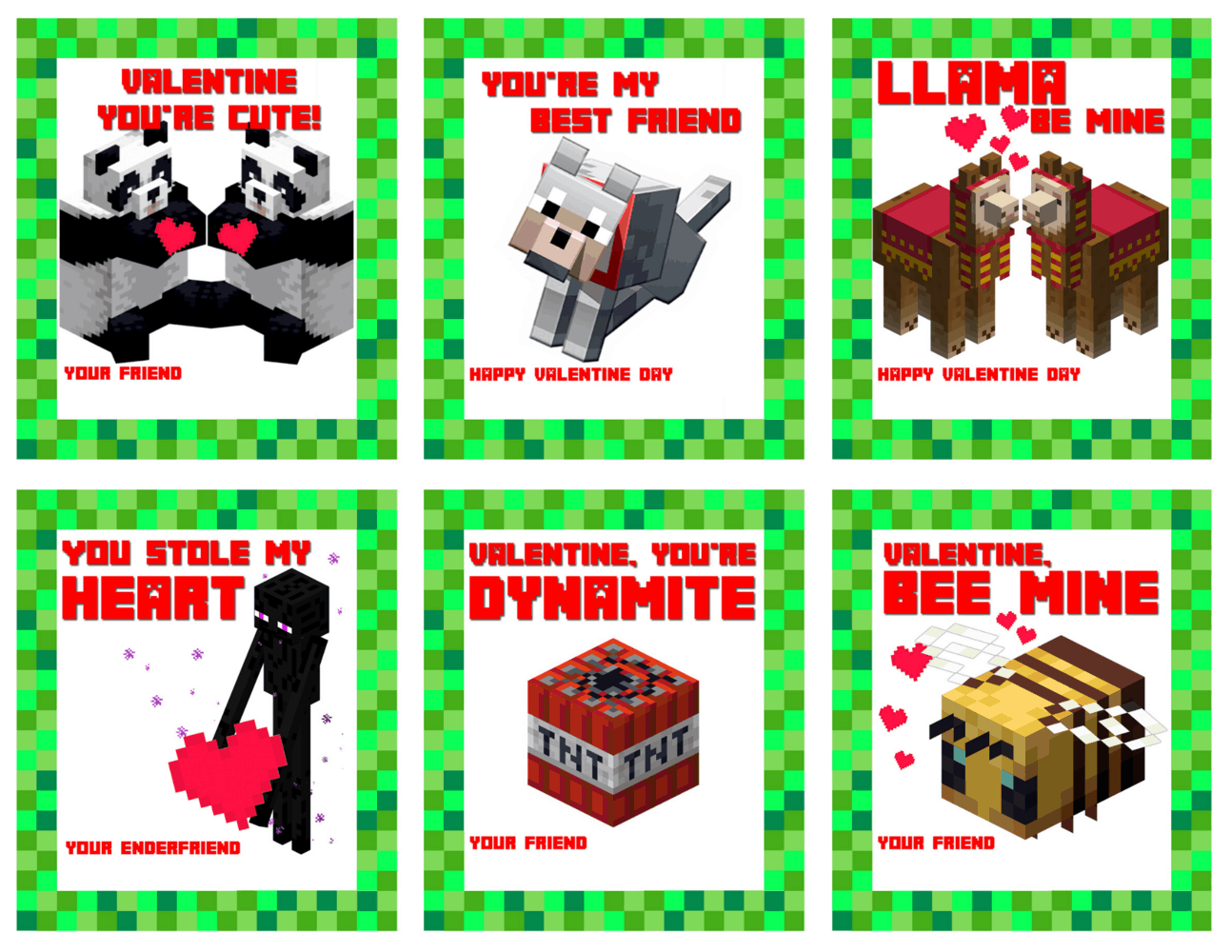 Make A Minecraft Valentine Cards For Your Kid'S Classroom with Free Printable Minecraft Valentines Cards