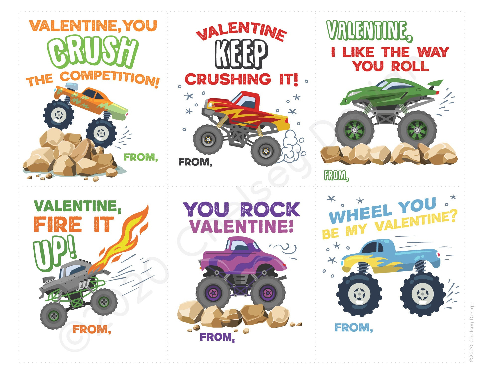 Monster Truck Valentines - Printable Valentines - Truck - Truck in Free Printable Monster Truck Valentines