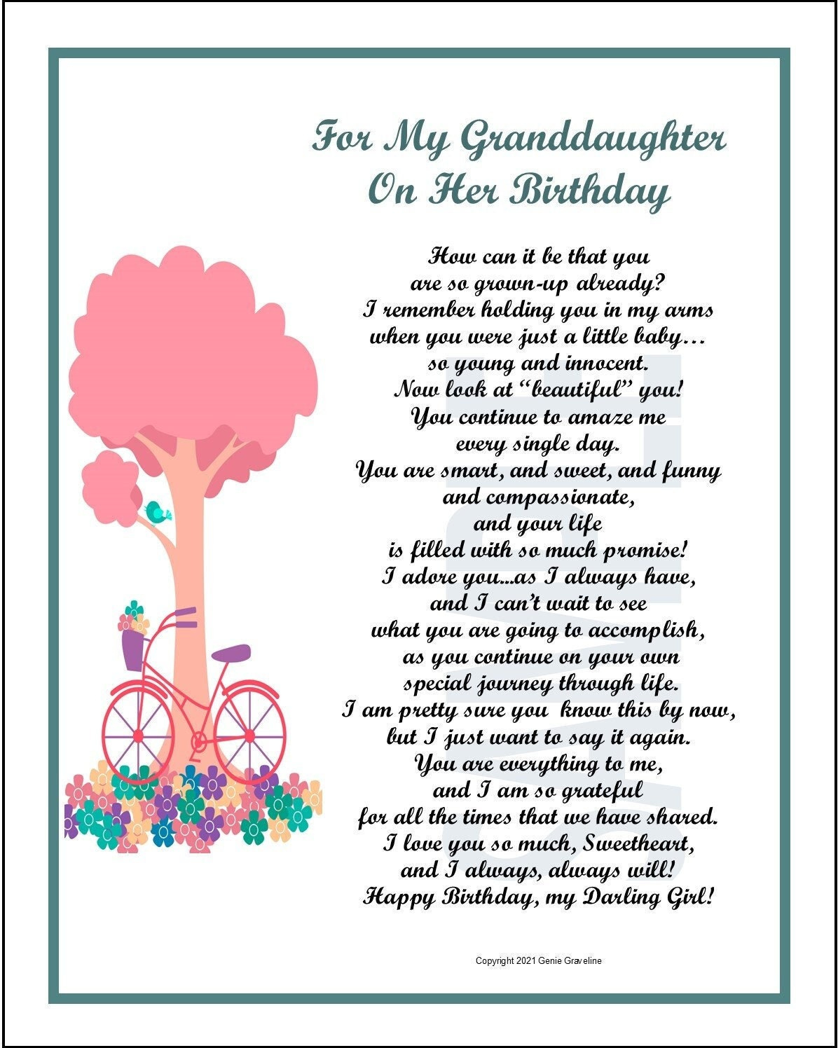 My Granddaughter Poem Print Verse Saying, Digital Download regarding Printable Valentine Verse For Granddaughter