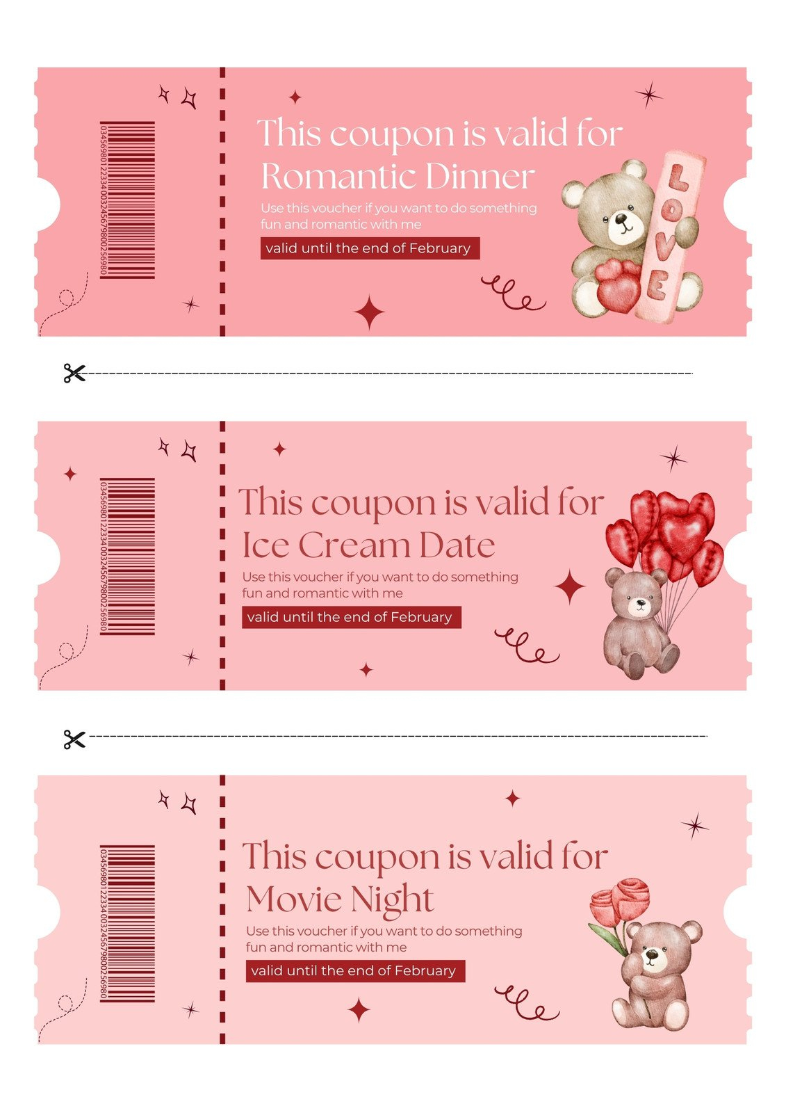 Page 2 - Free Printable Love Coupon Templates | Canva inside Free Printable Valentine'S Day Coupons