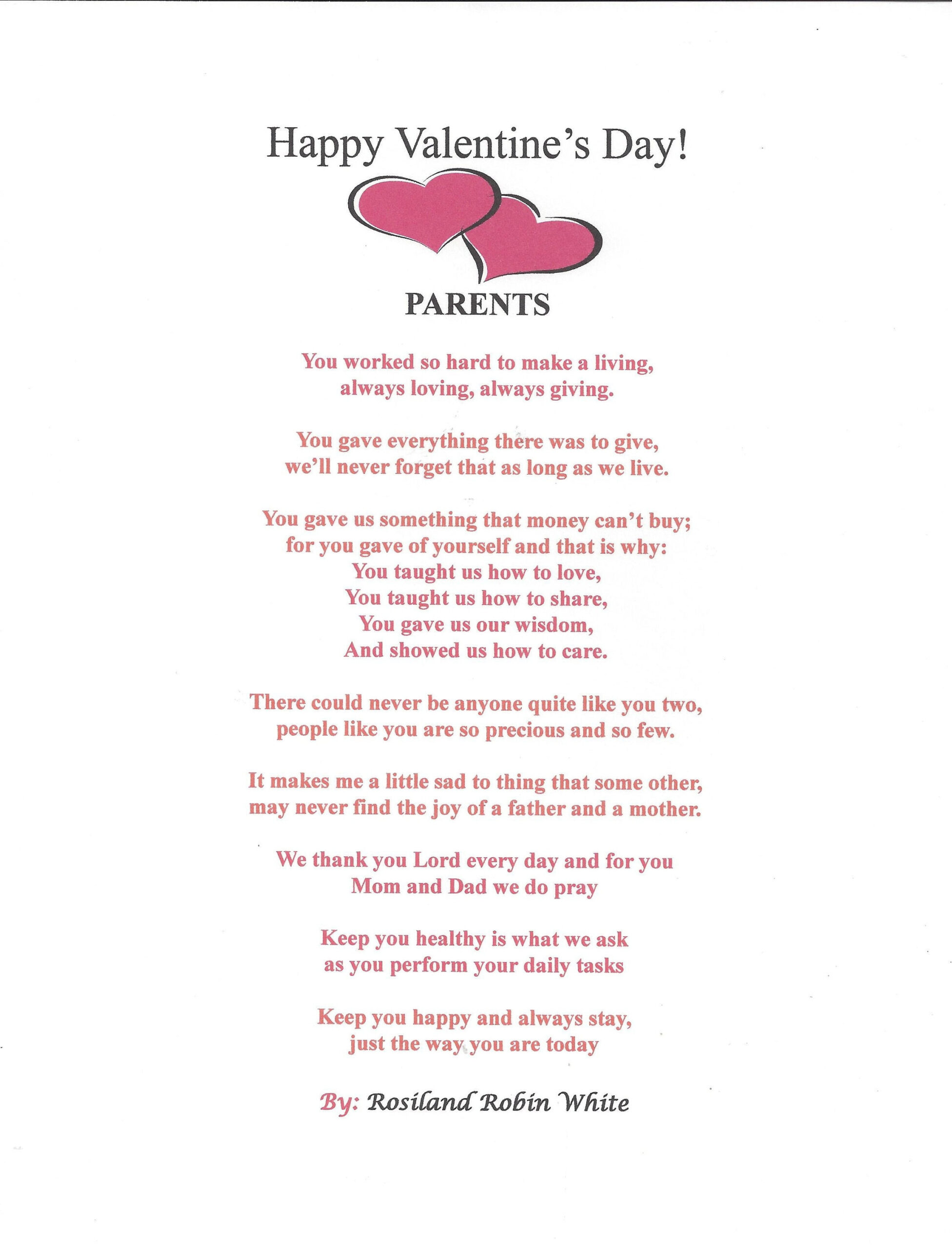 Parents Poem For Valentine&amp;#039;S Day - Etsy with Printable Valentine Poem From Child To Parent
