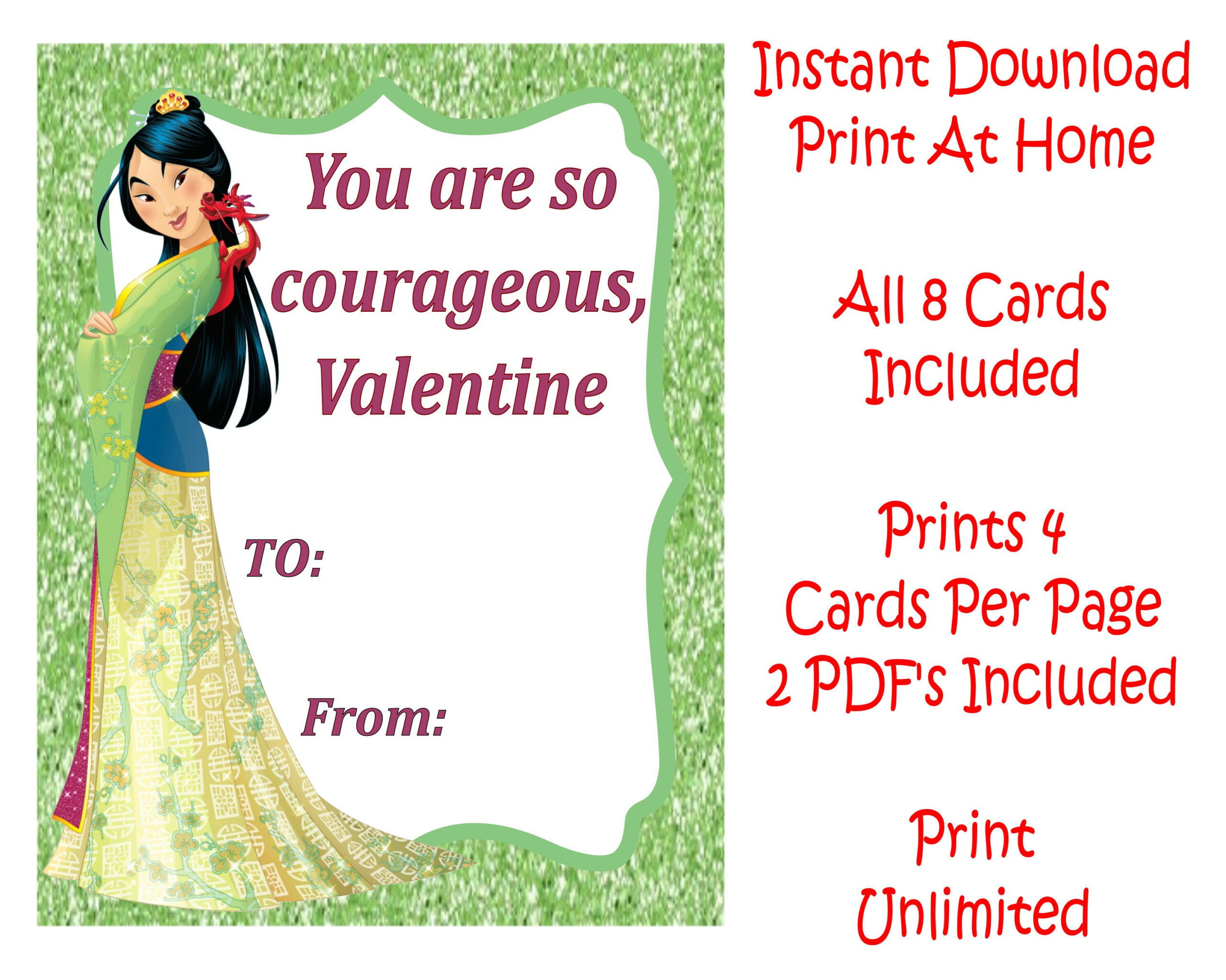 Princess Valentine&amp;#039;S Day Cards - Printable - Instant Download intended for Disney Printable Valentine Cards