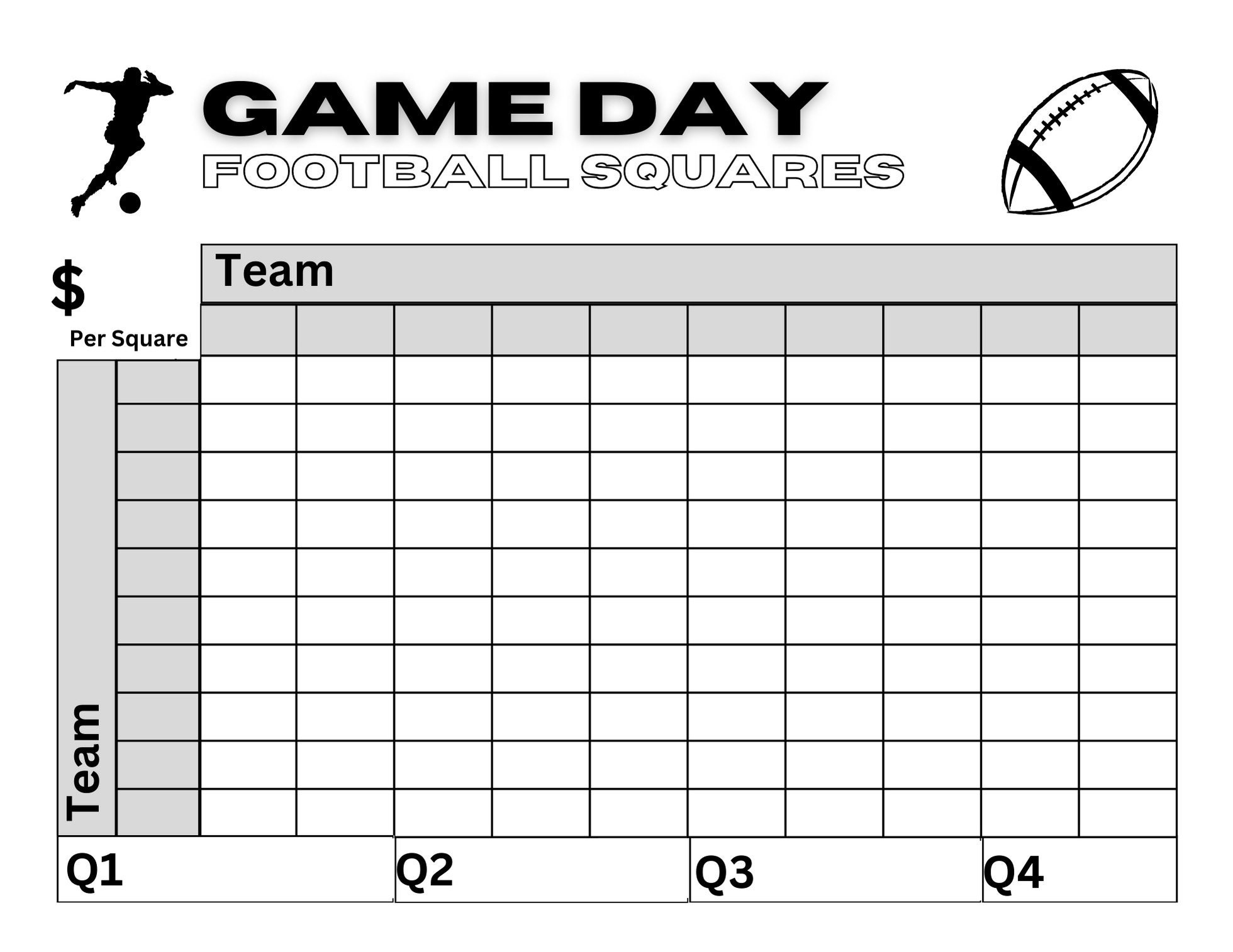 Printable Football Square Game Sheet | Super Bowl Squares Template| Letter  Size In Pdf Jpg And Png Formats| Easy Download And Print throughout Super Bowl Sheets Printable
