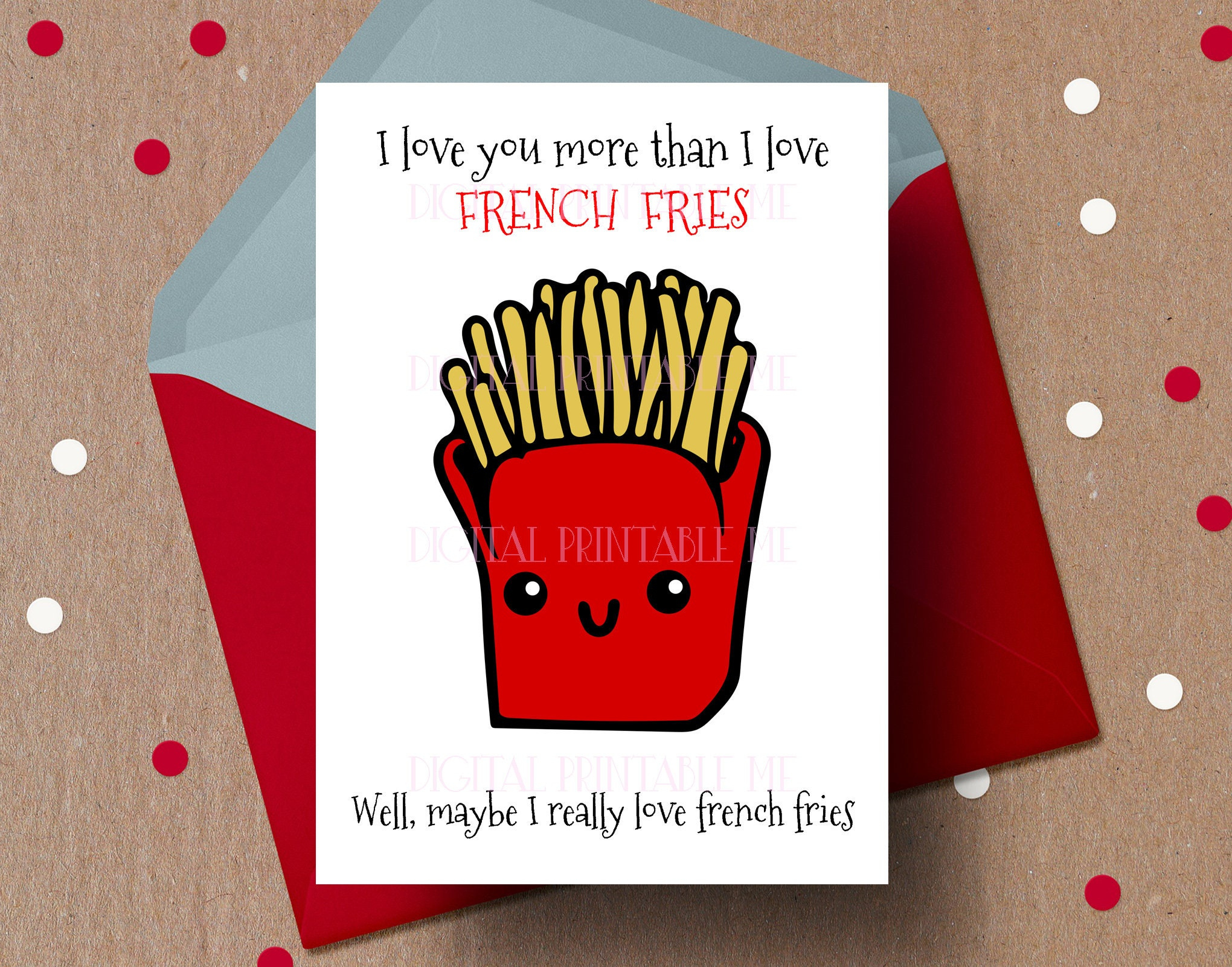 Printable Funny Valentine Card, I Love You More Than French Fries with Valentines Day Card Printable Funny