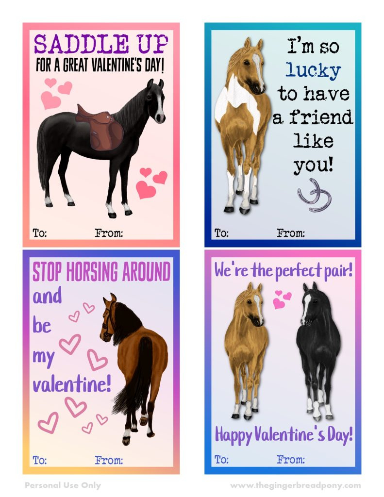 Printable Horse Valentines Day Cards - The Gingerbread Pony in Free Printable Horse Valentine Cards