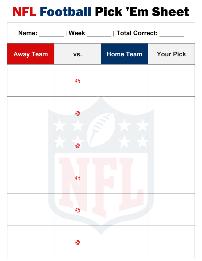 Printable Nfl Pick &amp;#039;Em Sheet Template For Weekly Football intended for Super Bowl Pick Em Printable