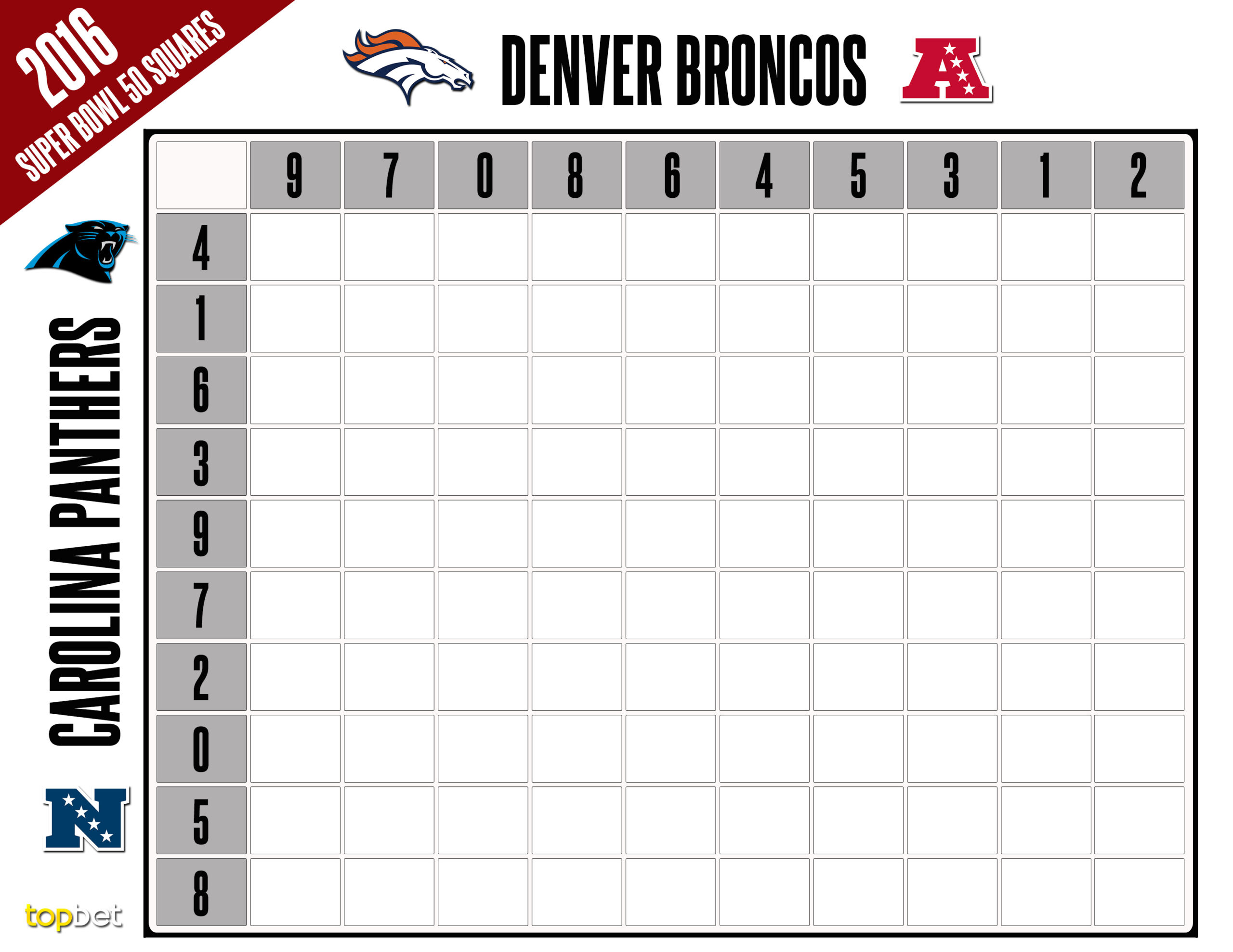 Printable Super Bowl 50 Squares regarding Super Bowl 50 Squares Printable