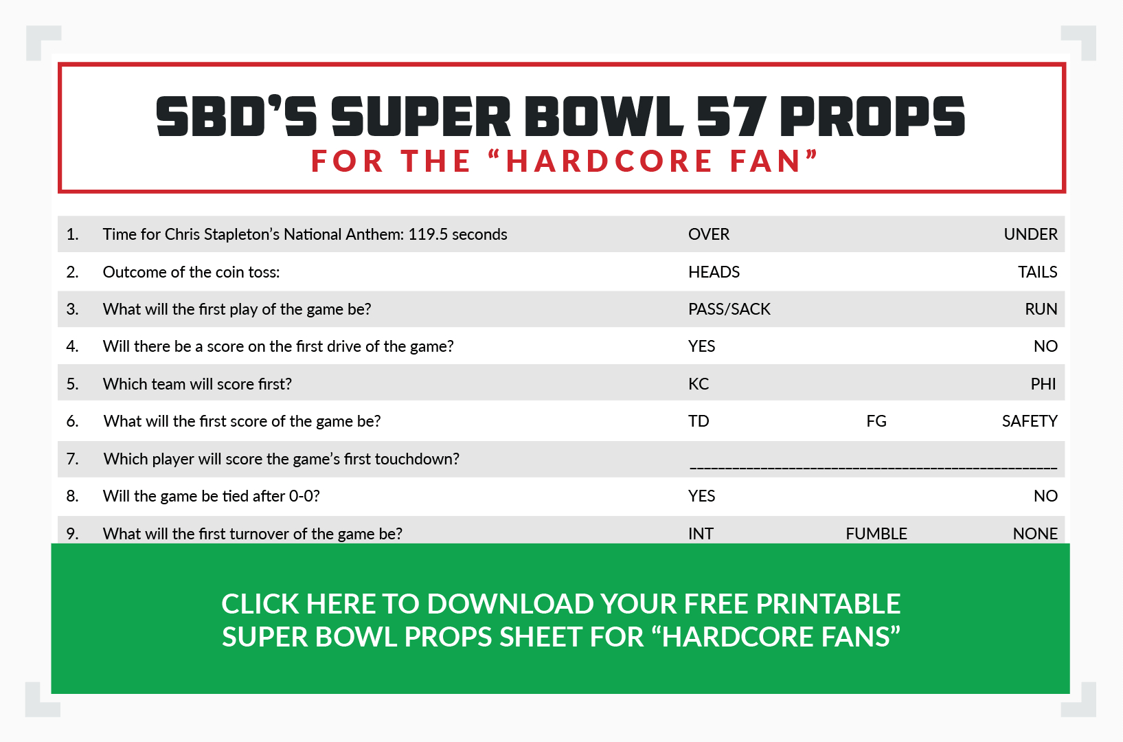 Printable Super Bowl 57 Props Sheet - Download The 2023 Sheet within Printable Super Bowl Props