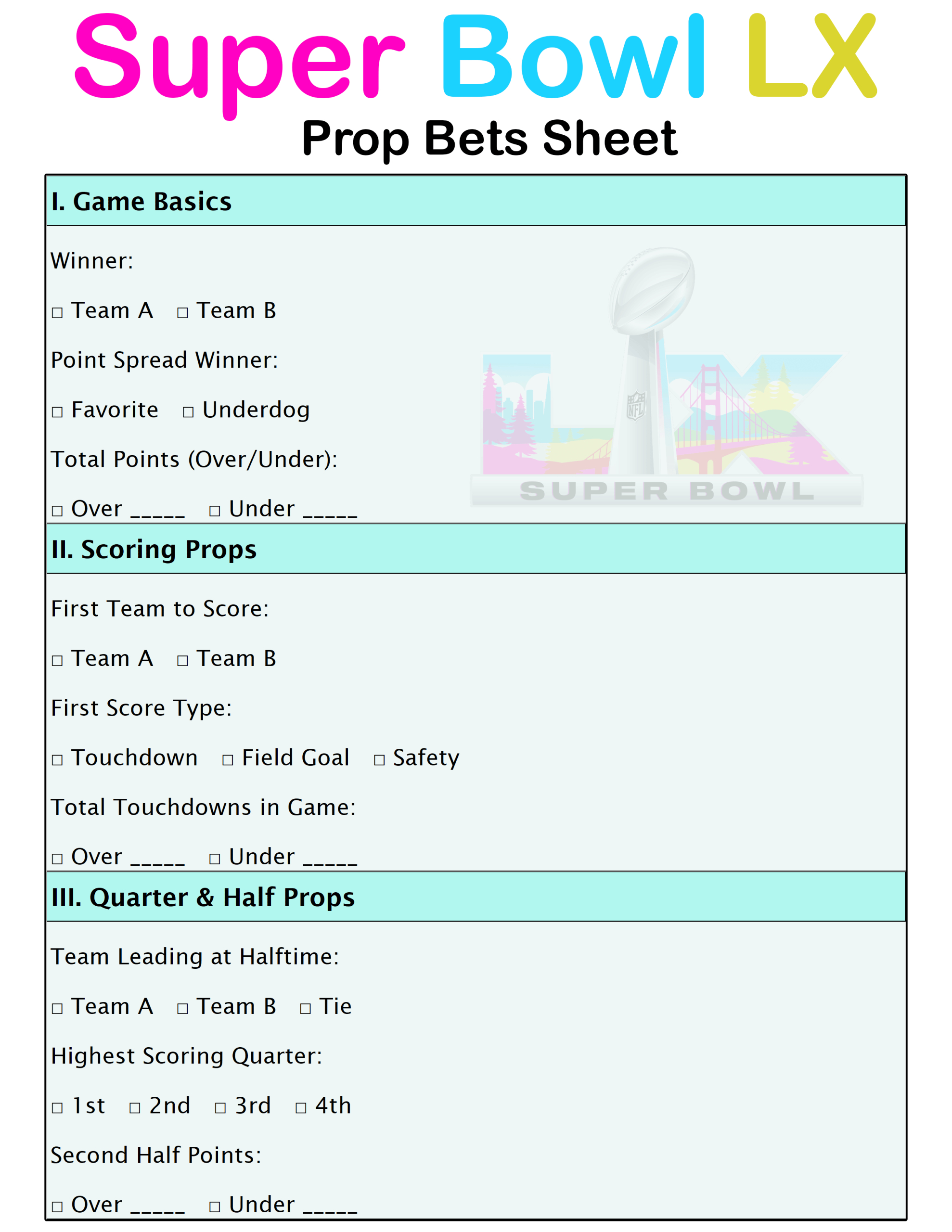 Printable Super Bowl Lx Prop Bets Sheet For Your 2026 Watch Party within Fun Super Bowl Prop Bets 2026 Printable