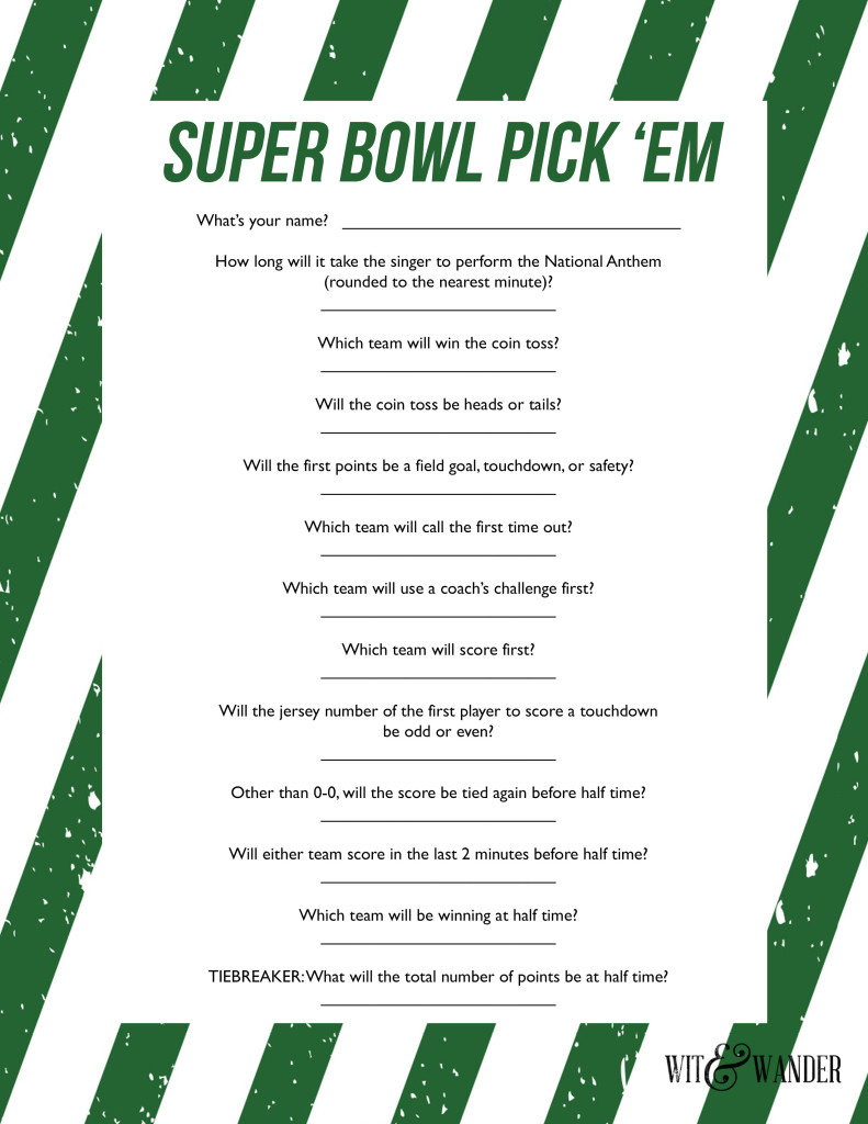 Printable Super Bowl Party Game - Wit &amp;amp; Wander with Printable Super Bowl Party Games