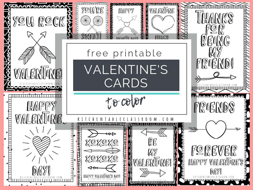 Printable Valentine Cards To Color - The Kitchen Table Classroom regarding Valentines For Students Printable