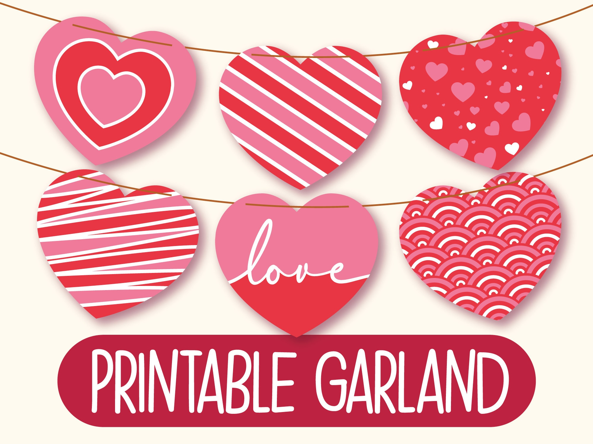 Printable Valentine&amp;#039;S Day Banner | Printable Heart Garland within Valentines Day Decor Printable