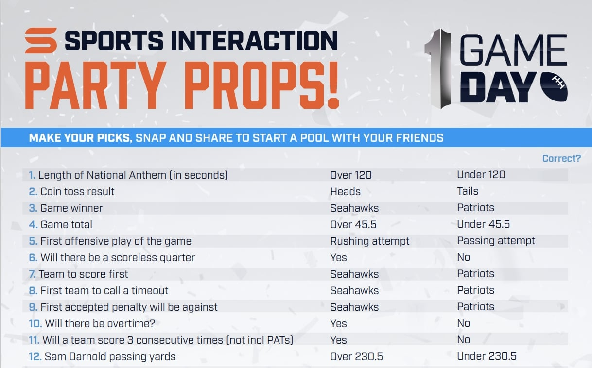 Seahawks Vs. Patriots: 2026 Super Bowl Printable Party Prop Bet throughout Printable Super Bowl Prop Bets 2026 Sheet