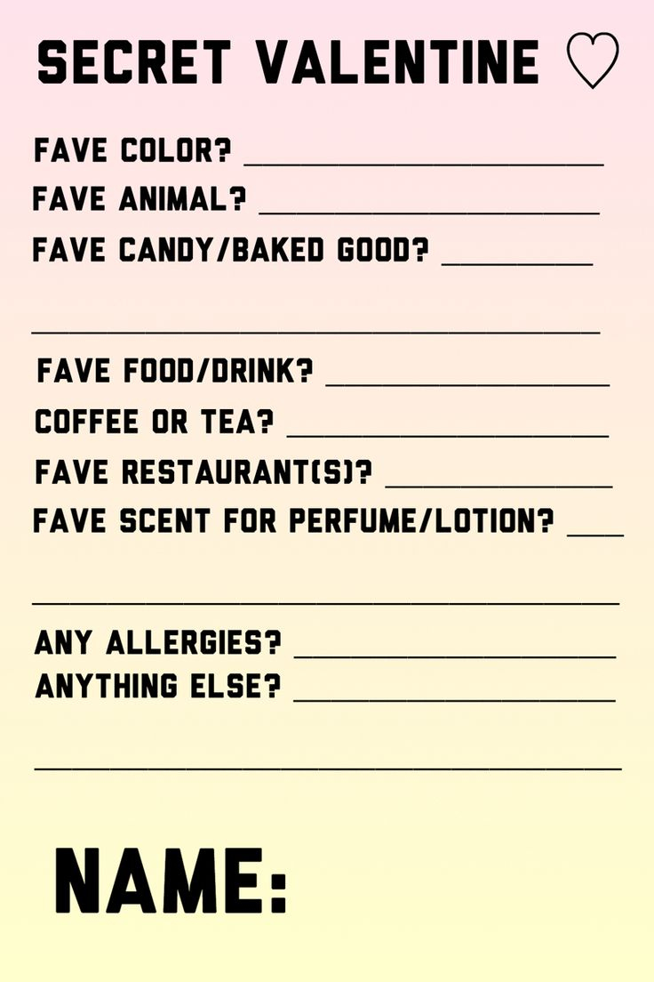 Secret Valentine Gift Exchange Questionnaire Printable inside Free Printable Secret Valentine Questionnaire