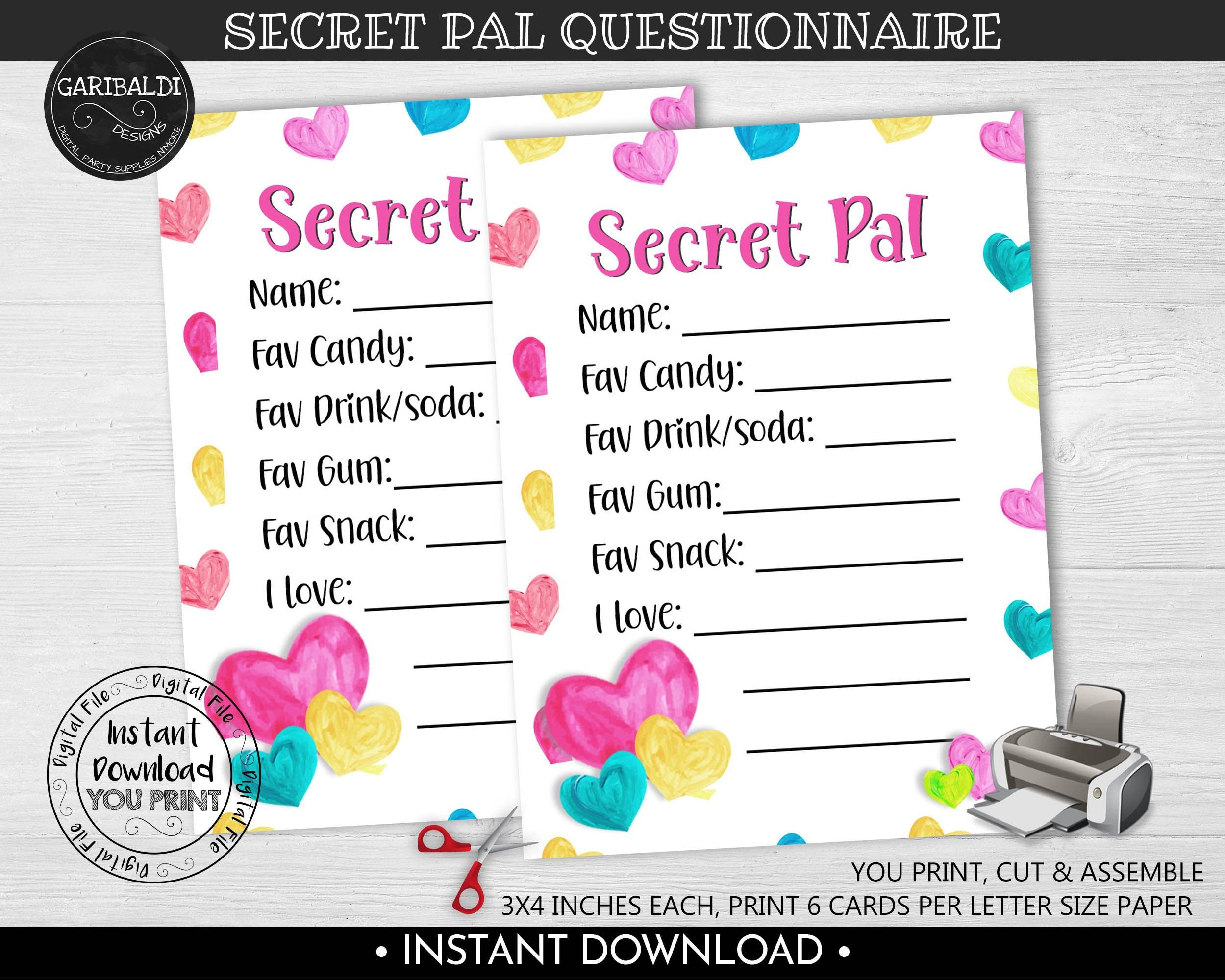 Secret Valentine Gift Exchange Questionnaire Printable regarding Free Printable Secret Valentine Questionnaire