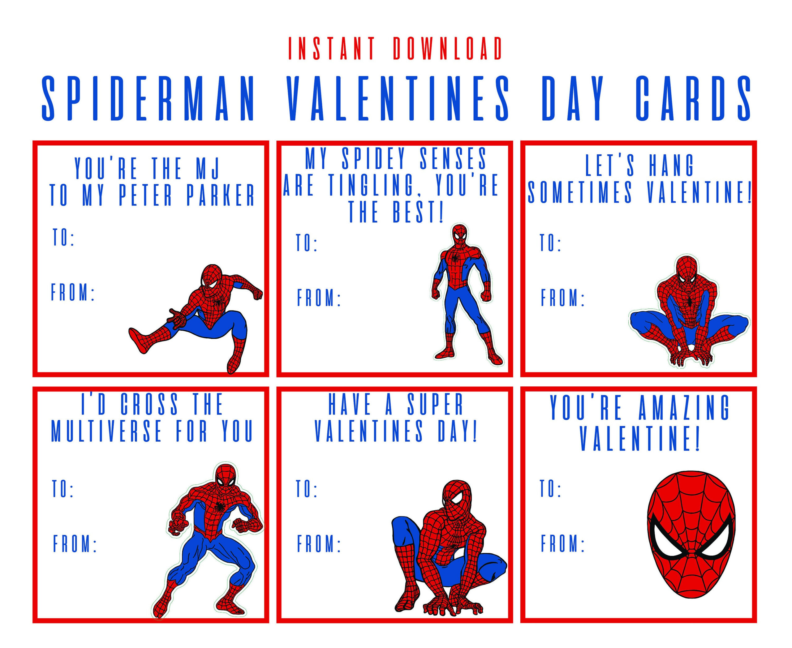 Spiderman Instant Download Printable Valentines Day Cards, Kids with regard to Free Printable Spiderman Valentine&amp;amp;#039;s Day Cards