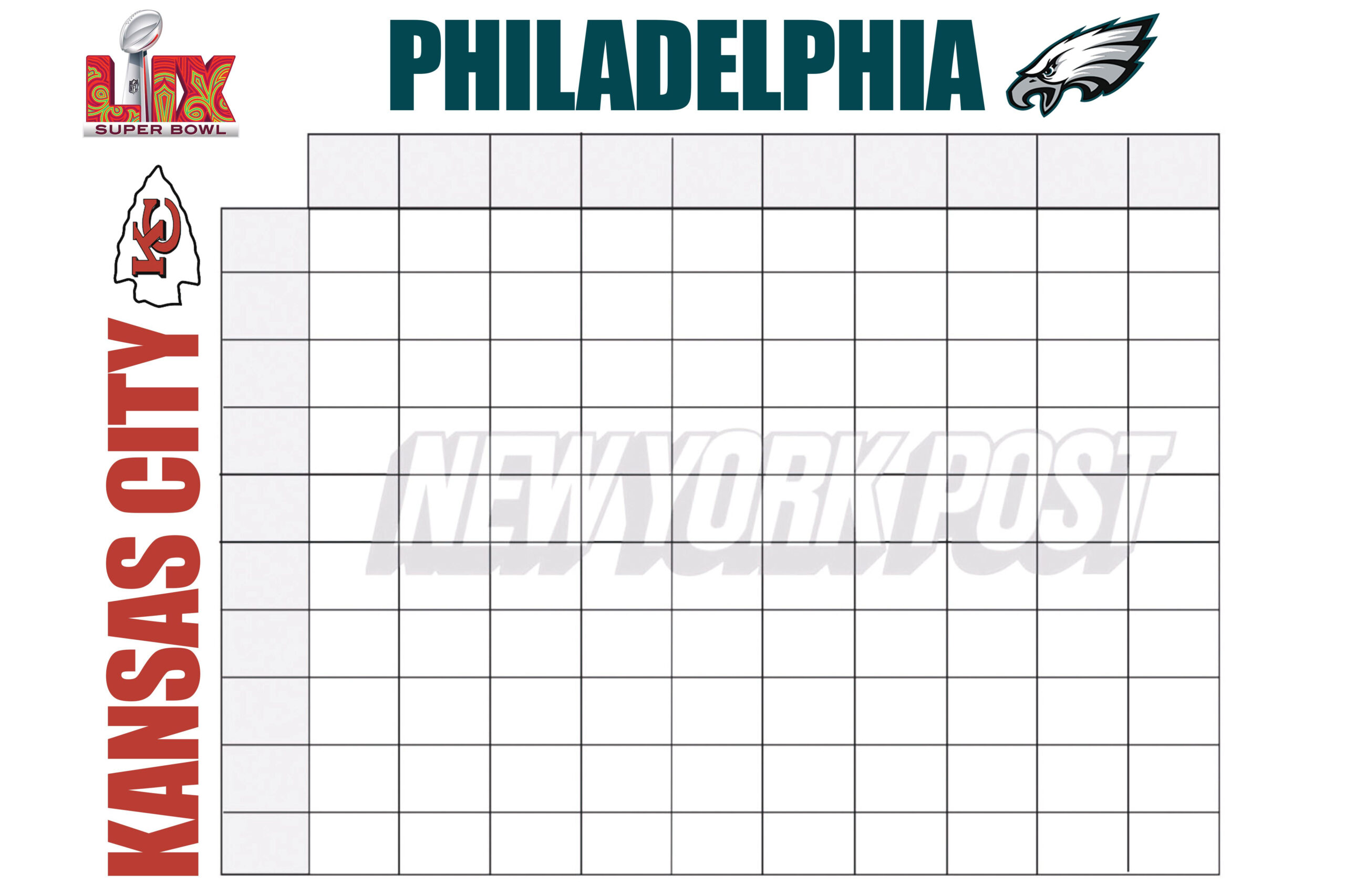 Super Bowl 2025 Squares: Printable Boxes Template For Chiefs Vs with Printable Squares For Super Bowl