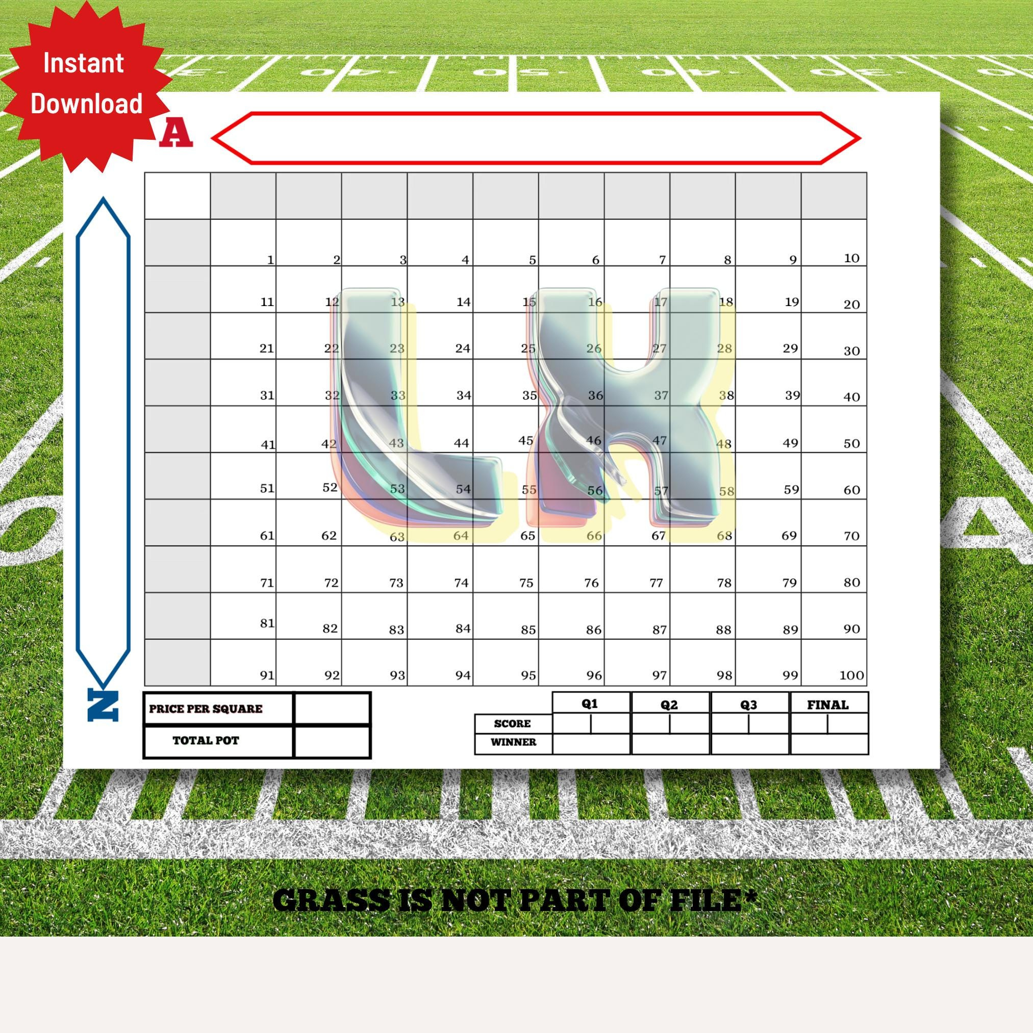 Super Bowl 2026 Football Squares Grid, Game 60, Lx (Pdf) - Etsy Israel inside Super Bowl 2026 Squares Printable