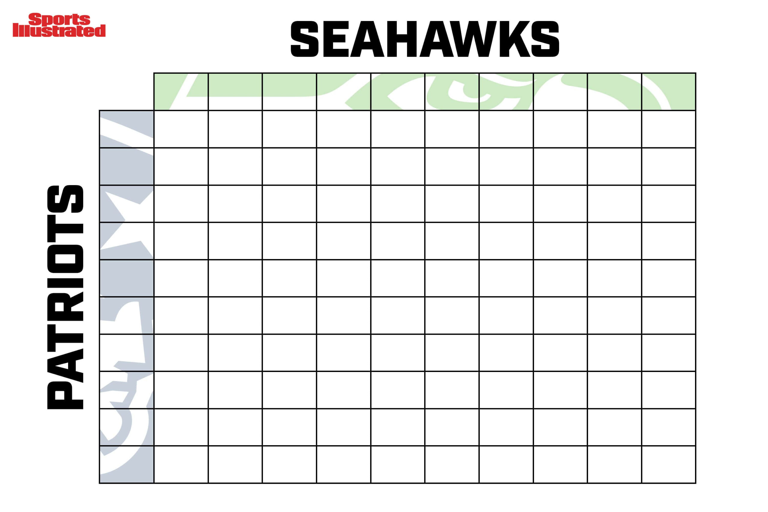 Super Bowl 2026 Squares Game (Printable, Downloadable Super Bowl for Super Bowl 2026 Boxes Printable