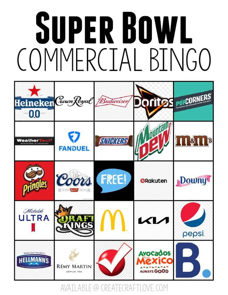 Super Bowl Commercial Bingo | Updated Annually For The Game in Super Bowl Commercial Bingo Cards Printable