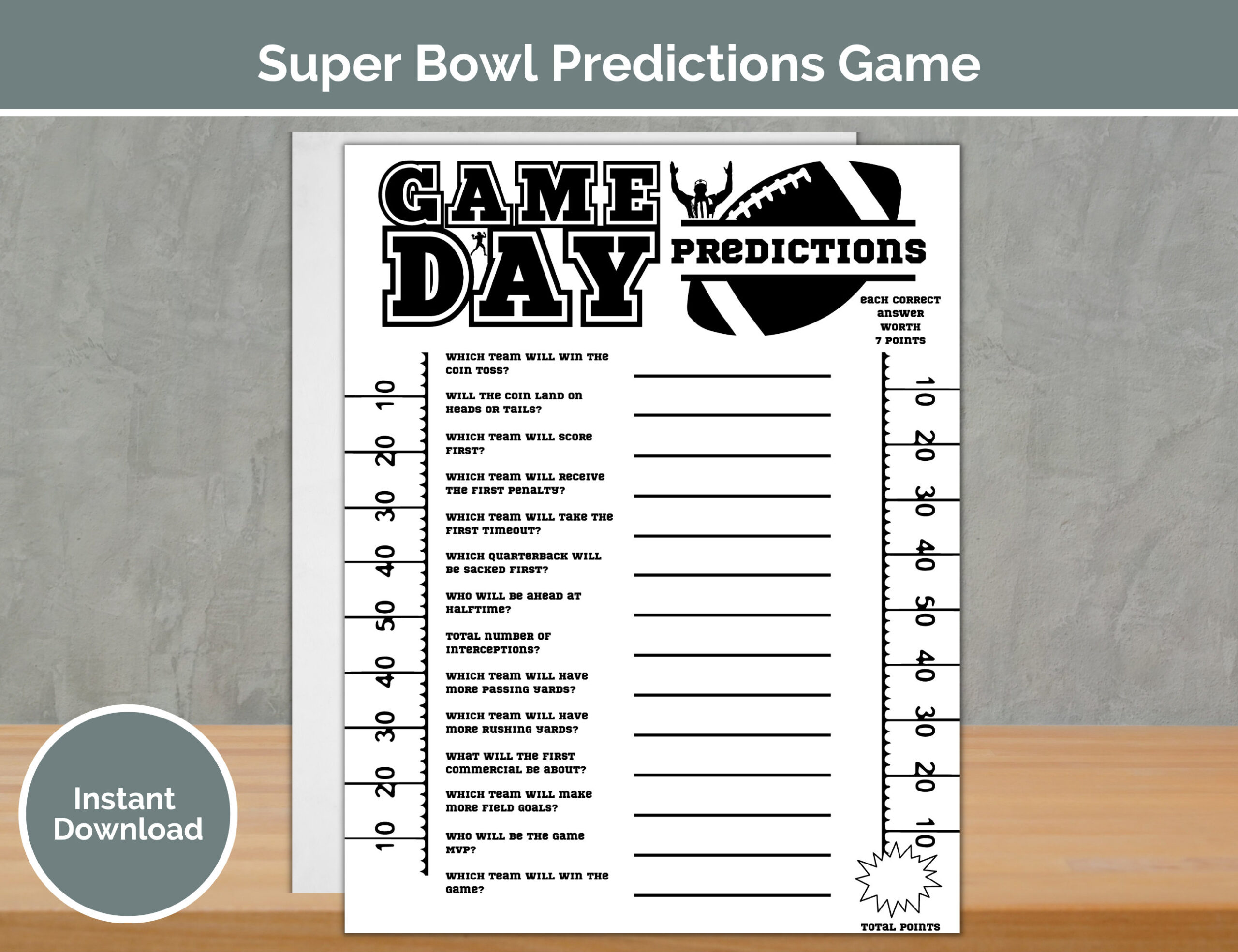 Super Bowl Predictions Game ~ Football Party Games ~ Printable within Super Bowl Prediction Game Printable
