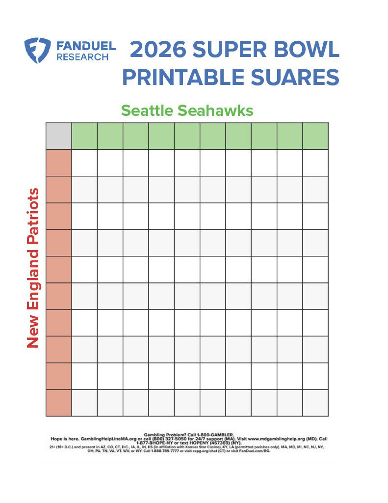 Super Bowl Printable Squares Game For Super Bowl Lx [Seahawks Vs within Super Bowl 2026 Grid Printable