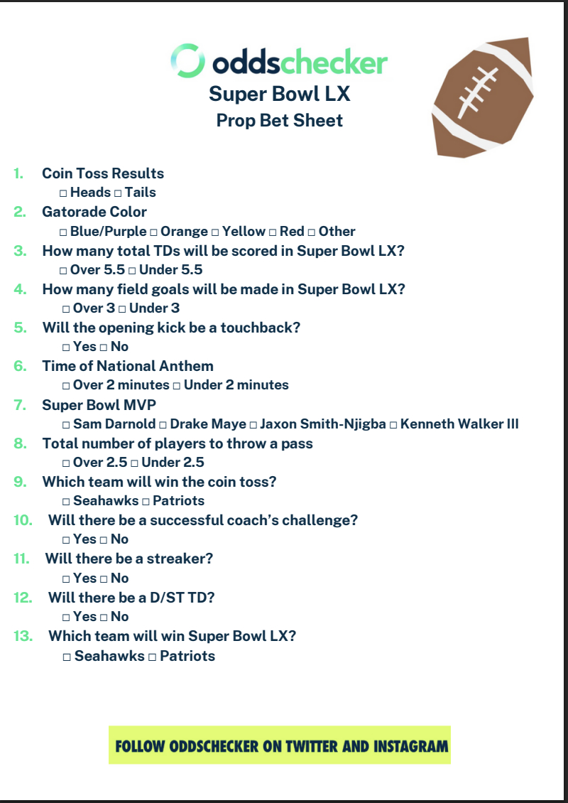 Super Bowl Prop Sheet: The Best Printable Super Bowl Party Prop with regard to Free Printable Super Bowl Games 2026