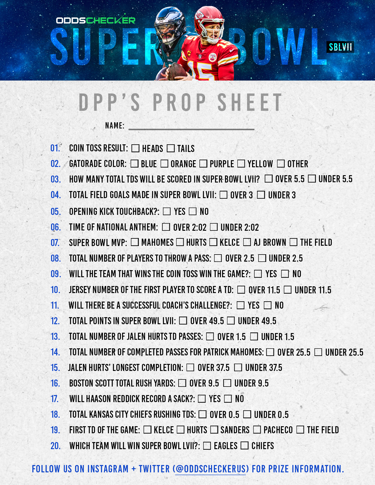 Super Bowl Prop Sheet: The Best Printable Super Bowl Prop Sheet for Printable Super Bowl Party Prop Bets