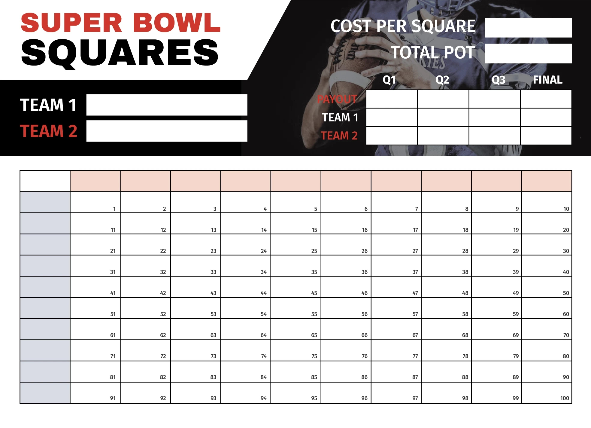 Super Bowl Squares 2026 Free Google Docs Template - Gdoc.io regarding Super Bowl Squares Template 2026 Printable