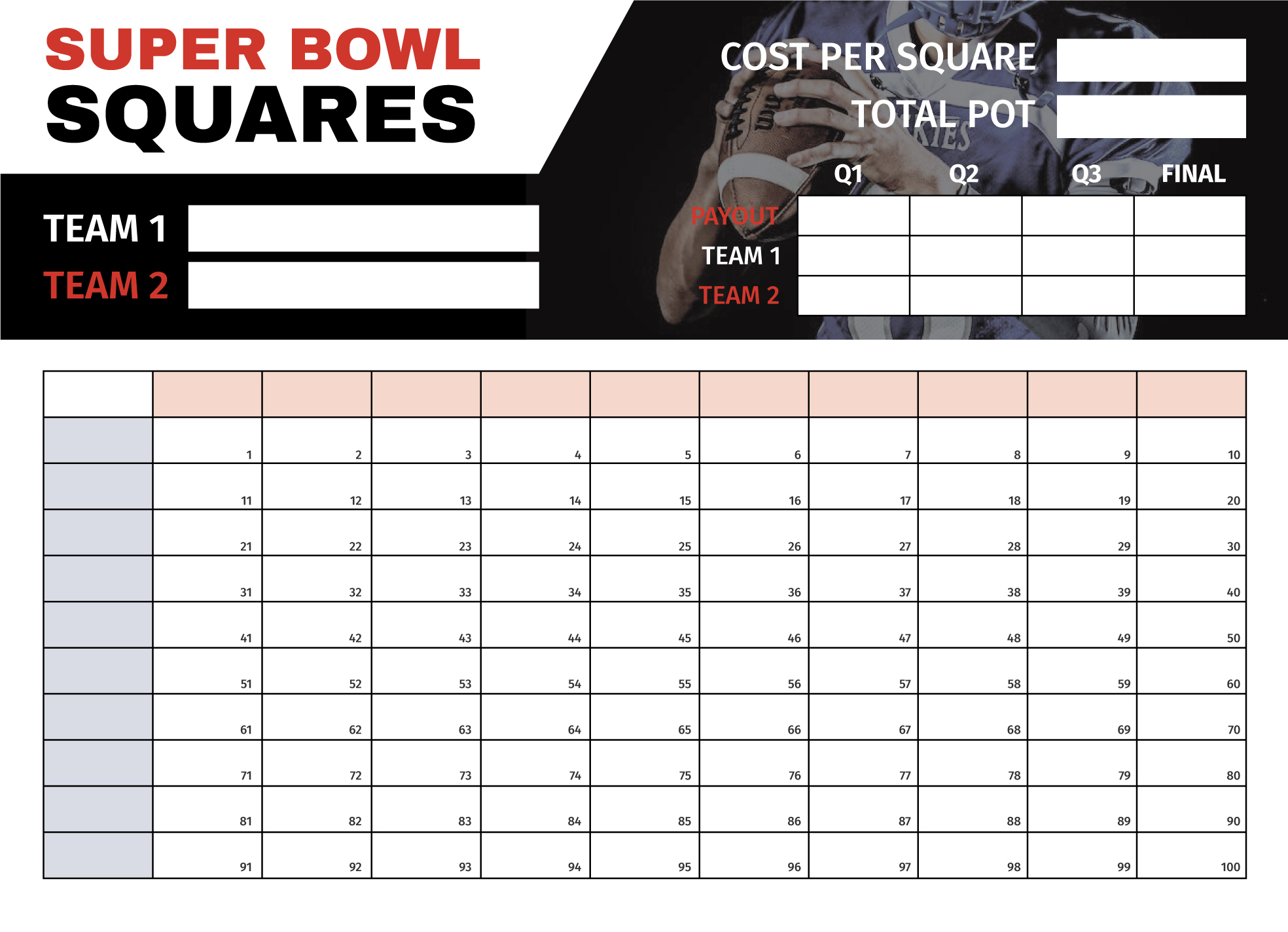Super Bowl Squares 2026 Free Google Docs Template - Gdoc.io with regard to Printable Super Bowl Squares Template 2026