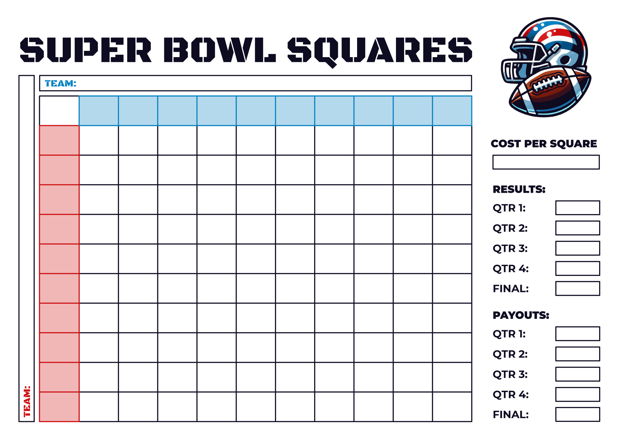 Super Bowl Squares Board Free Google Docs Template - Gdoc.io pertaining to Printable Super Bowl Boards