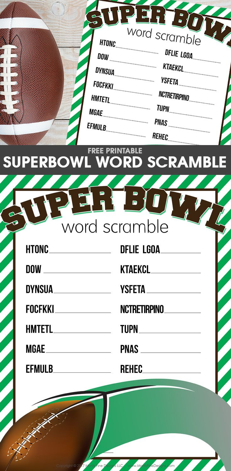 Super Bowl Word Scramble Free Printable in Super Bowl Word Scramble Printable