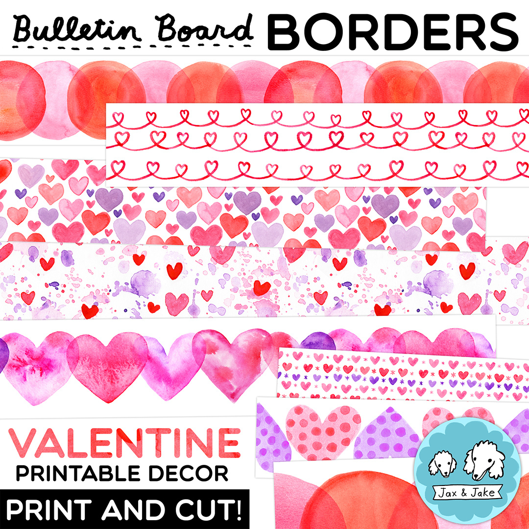Valentine Bulletin Board Borders - Watercolor Valentines Day intended for Free Printable Valentine Bulletin Board Borders