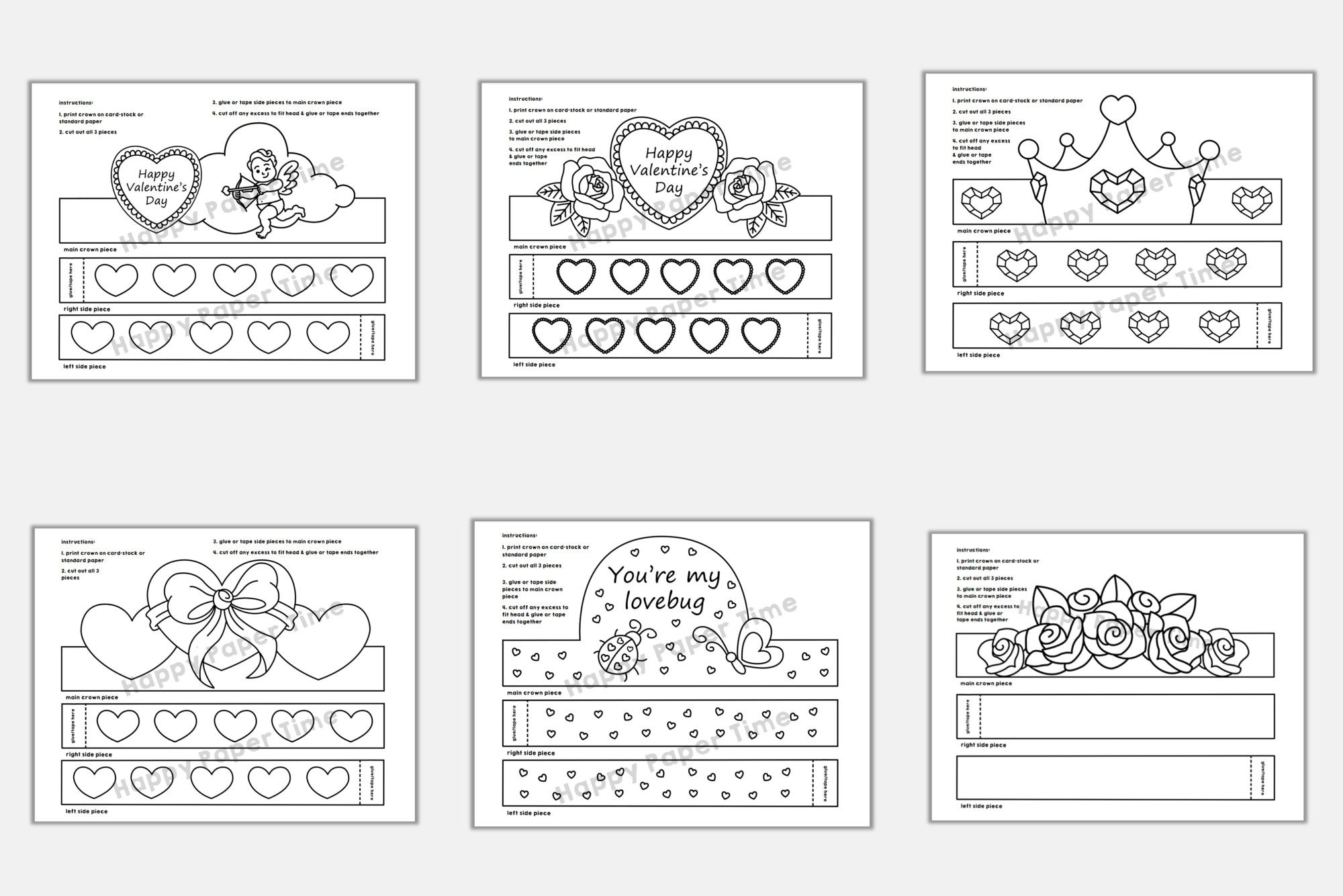 Valentine Paper Crowns Headbands Party Activity Printable Kids for Valentines Day Headband Printable