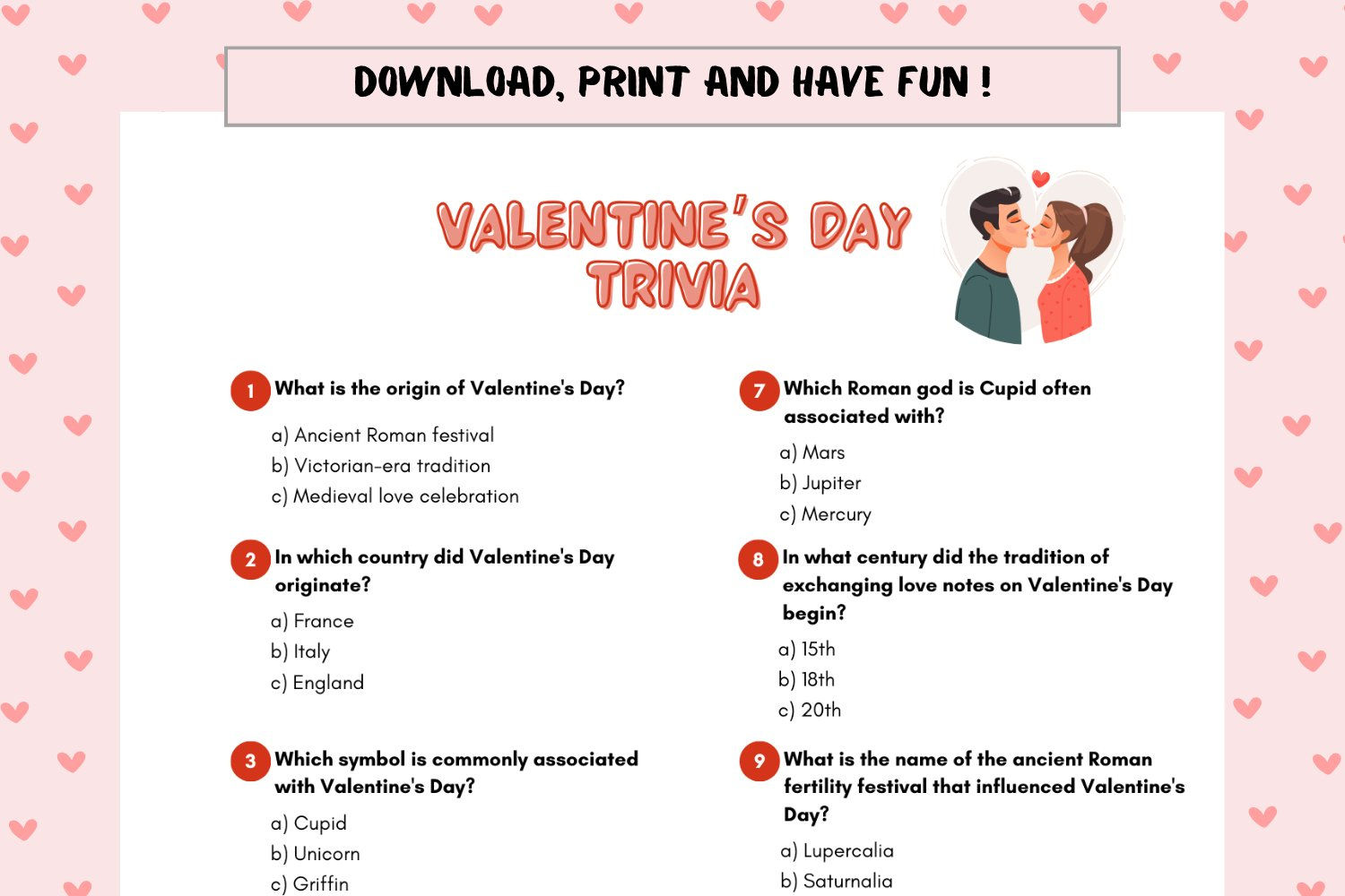 Valentine Party Games Valentine&amp;#039;S Day Trivia Game | Adult throughout Printable Valentine Quiz