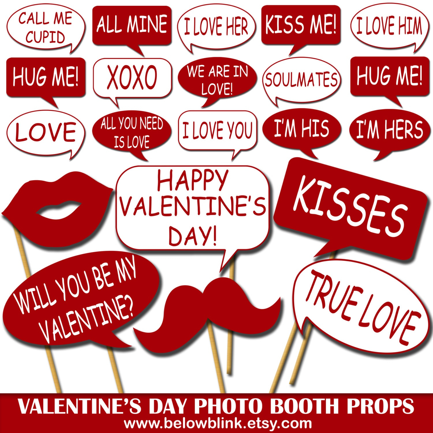 Valentine Photo Props, Printable Photo Booth Props, Speech Bubbles in Valentines Photo Booth Props Printable