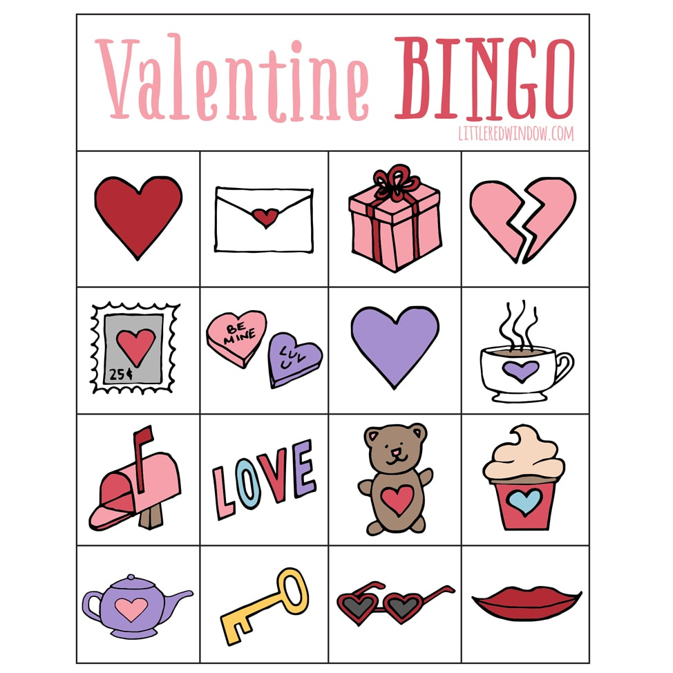 Valentine'S Bingo - Free Printable - Little Red Window for Printable Valentine Bingo
