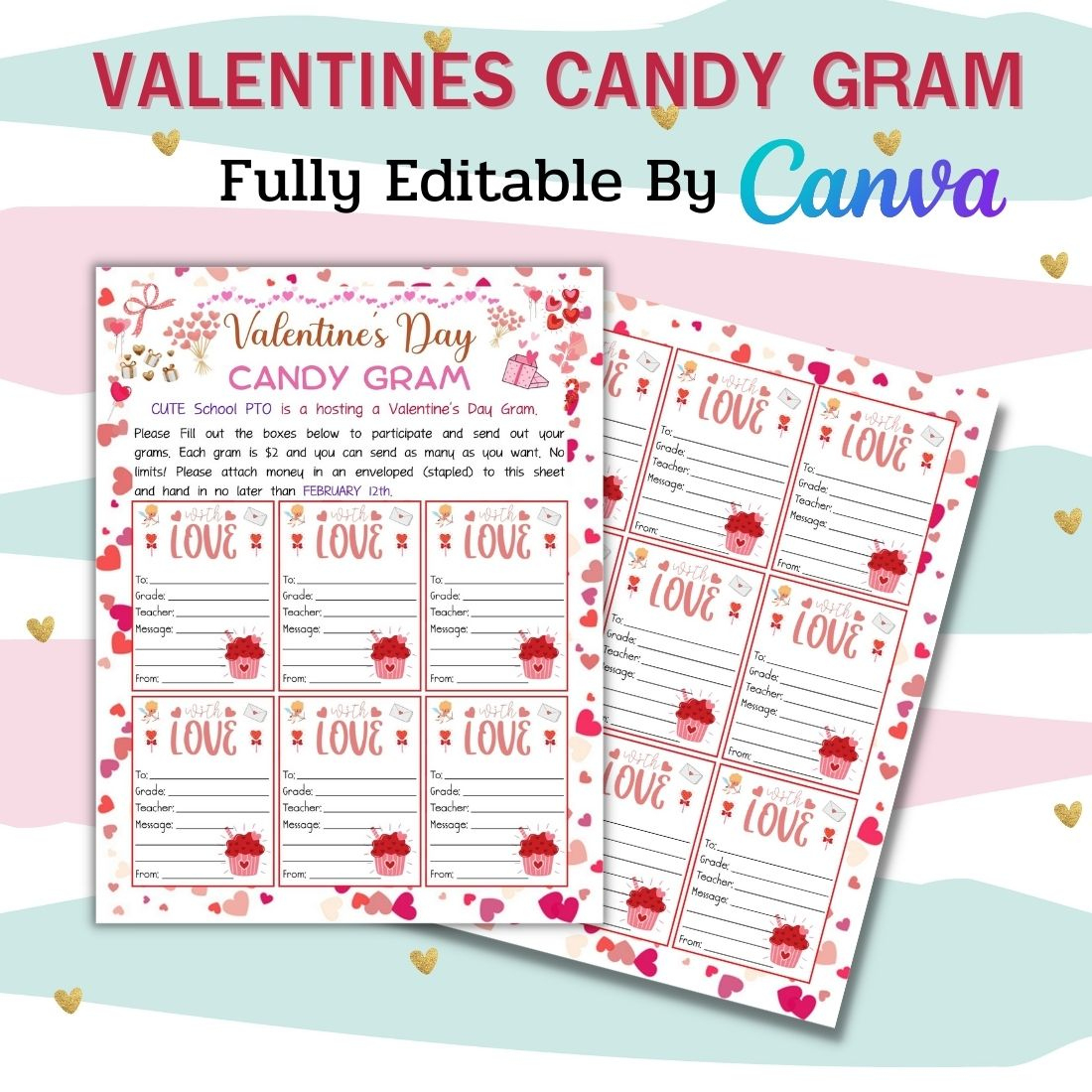 Valentines Candy Gram – Editablecanva for Free Printable Valentine Candy Gram Template