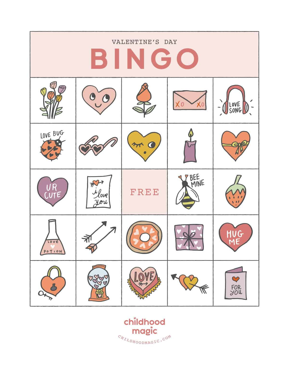 Valentine'S Day Bingo - Childhood Magic with regard to Free Printable Valentine'S Bingo
