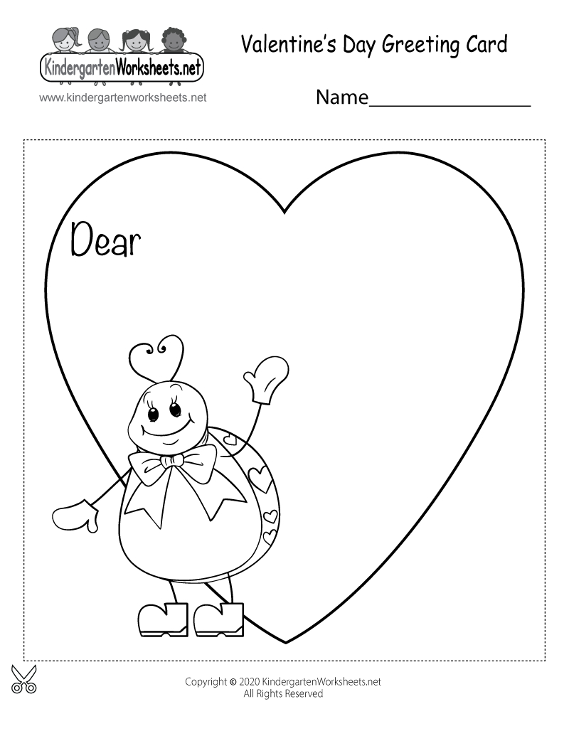 Valentine&amp;#039;S Day Greeting Card Worksheet - Free Printable, Digital throughout Valentines Day Printable Cards For Kindergarten