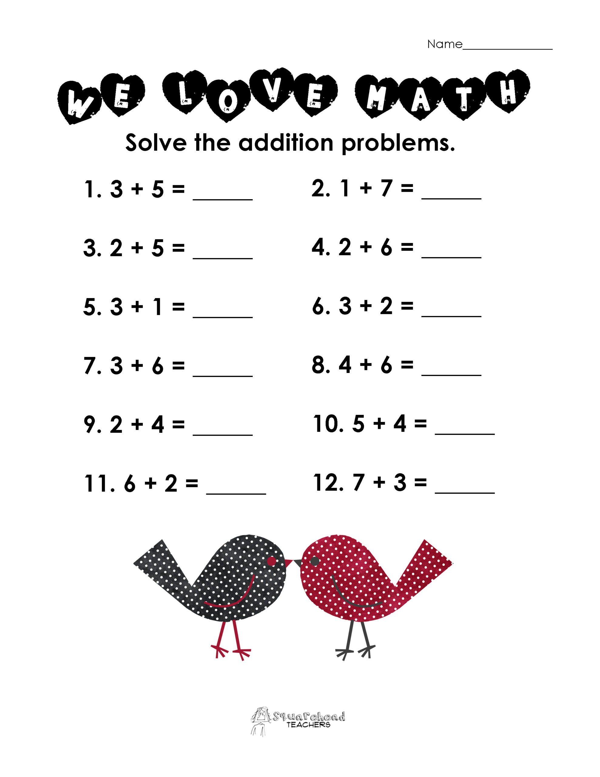 Valentine'S Day Math Simple Addition Worksheet | Squarehead Teachers in Free Printable Valentine's Day Math Worksheets