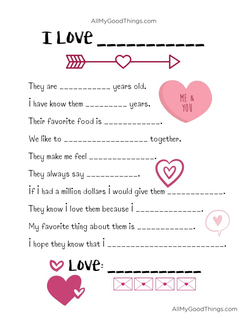 Valentine'S Day Printable Questionnaire - All My Good Things in Printable Valentine Questionnaire For Kids