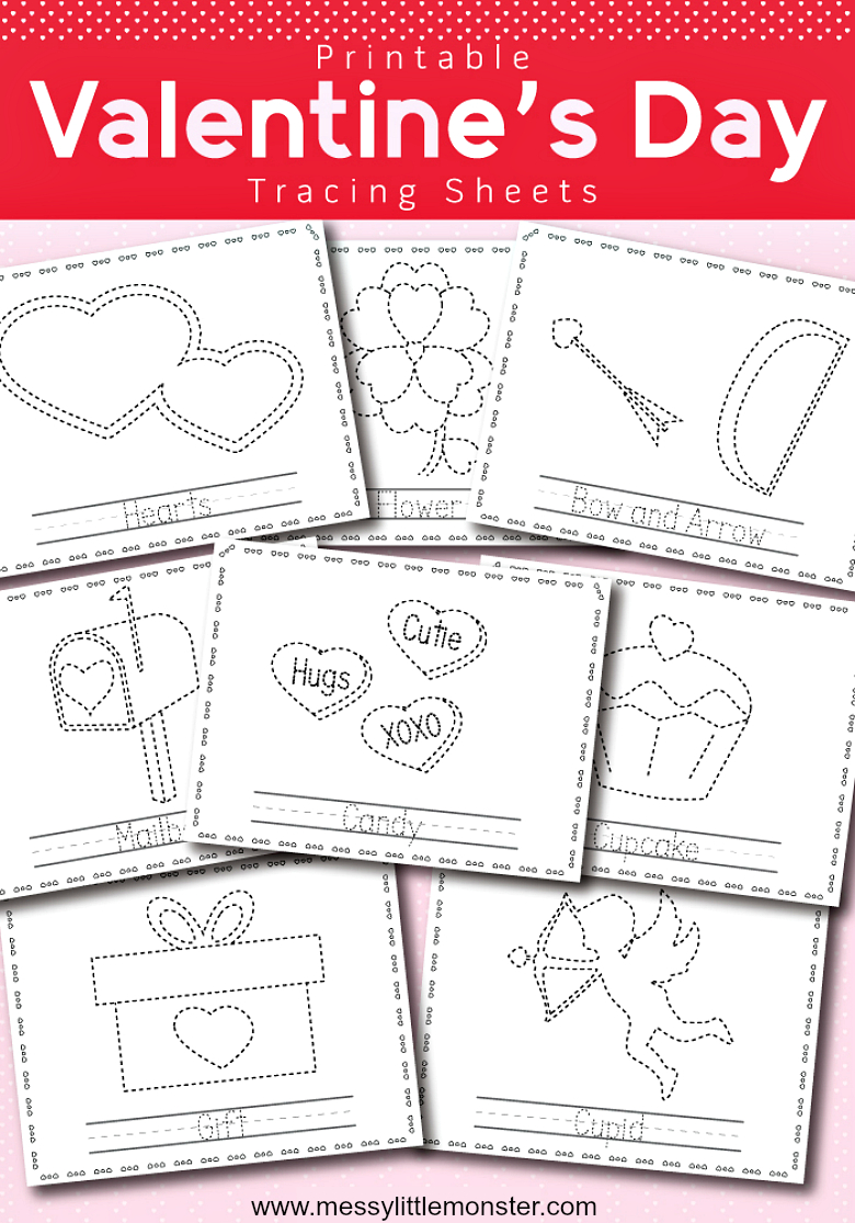 Valentines Day Printable Tracing Activity - Messy Little Monster intended for Valentines Activities For Kids Printable