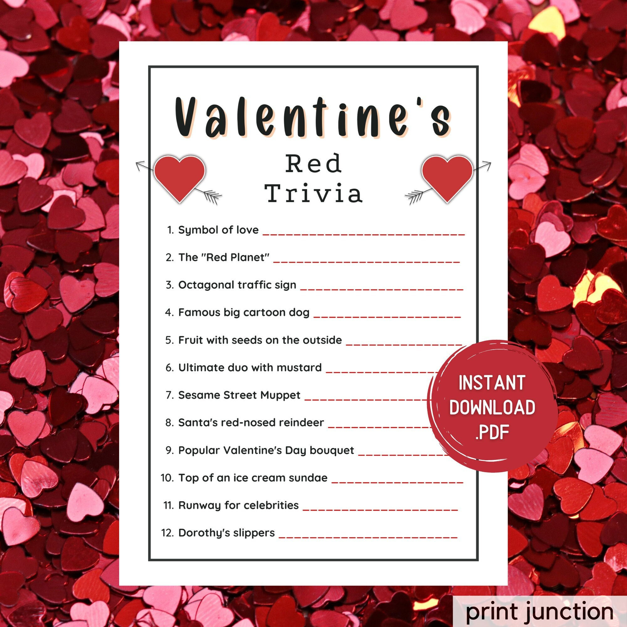 Valentine&amp;#039;S Day Trivia Game: Red Trivia Party (Digital Download regarding Valentine&amp;amp;#039;s Day Trivia Printable