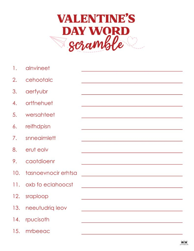 Valentine&amp;#039;S Day Word Scrambles - 10 Free Pages | Printabulls intended for Free Printable Valentine Word Scramble