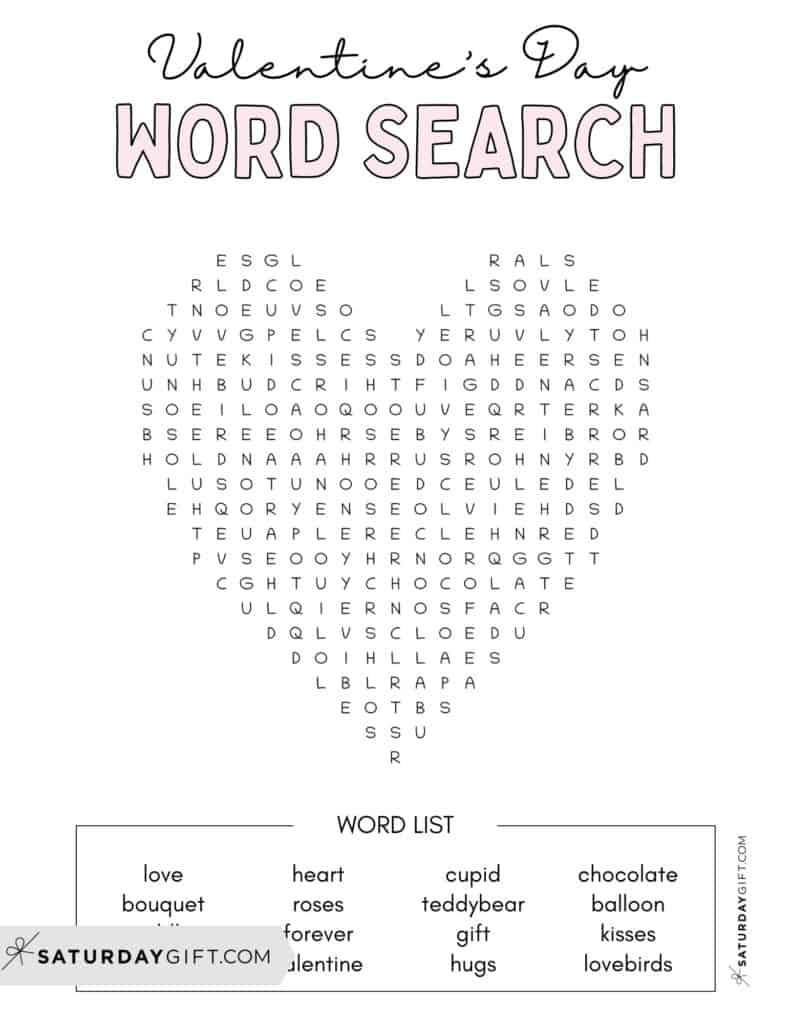 Valentine'S Day Word Search - Cute & Free Printables | Saturdaygift for Valentine Word Searches Printable