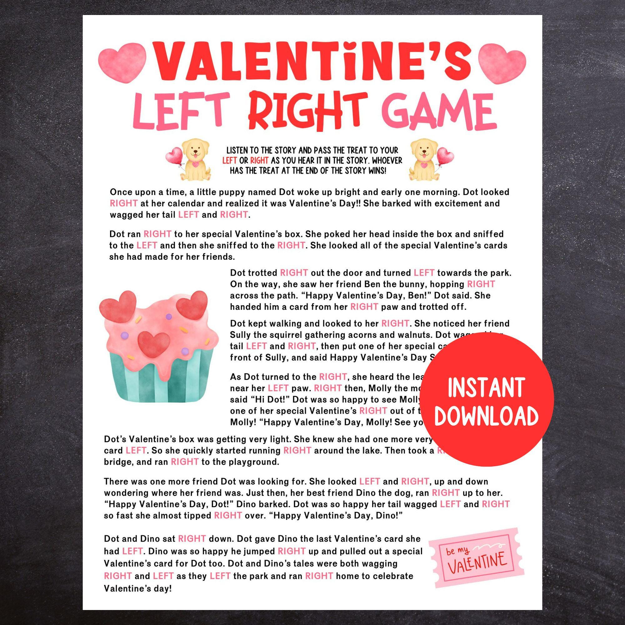 Valentines Left Right Game, Printable Group Valentines Game, Easy Valentines Game For Kids And Adults, Valentines Party Game with regard to Free Printable Valentine Left Right Game