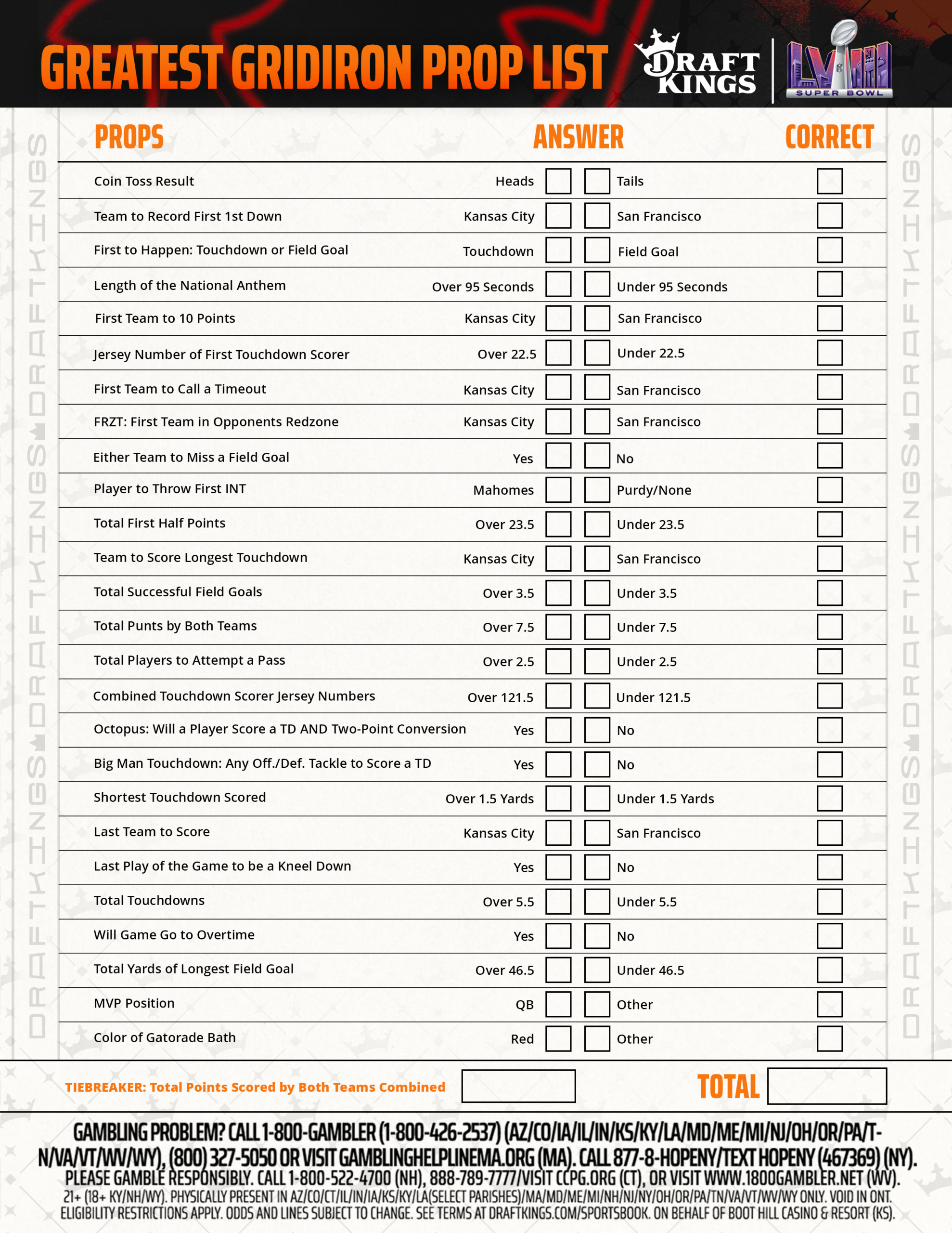 We&amp;#039;Ve Got A Printable Super Bowl 58 Prop Bet Scorecard For You in Super Bowl 58 Prop Bets Printable